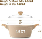 SENSARTE Ceramic Nonstick Stock Pot with Lid, 2.6/4.5/6.6/8.5 QT Soup Pot Casserole Pot, Non-toxic Healthy Pasta Pot, Large Cooking Pot Stew Pot, Induction Compatible, PFOA PFAS PTFE Free, Taupe