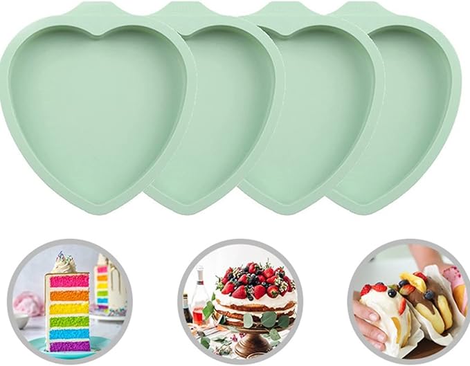 4Pcs Heart Cake Layer Pans Set, 6 Inch Rainbow Cake Baking Pans,Love Silicone Cake Molds for Children's Day Pizza Vegetable Pancake and Resin Crafts Random color