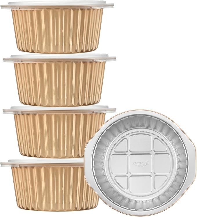 7" Extra-Deep Aluminum Foil Pans with Integrated Handles and Snap-On Lids (5 pcs) | 2X Thickness Heavy-Duty Reusable Tin for Baking and Cooking