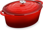 Velaze 7.5 QT Enameled Oval Dutch Oven Pot with Lid, Cast Iron Dutch Oven with Dual Handles for Bread Baking, Cooking, Frying, Non-stick Enamel Coated Cookware (RED)