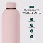 NOBL Stainless Steel Water Bottle,17 oz, 500 ml, Double Wall Vacuum Insulation, Sealed Bottle Keeps Drinks Cold 24 Hrs & Hot 12 Hrs, Leak Proof, Fits Noble Carry-On Cup Holder - Pink