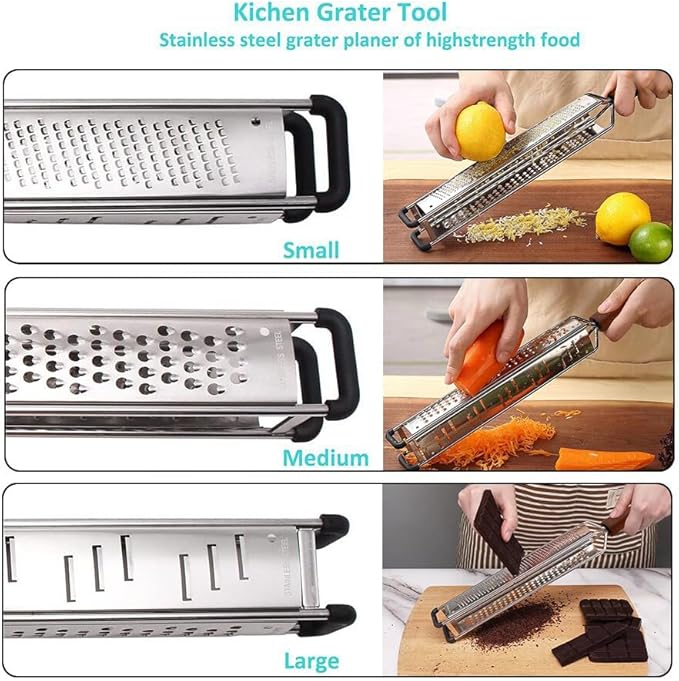 3 in 1 Cheese Grater Zester Citrus Lemon 304 Stainless Steel Zester Versatile Sharp Tool for Parmesan Cheese Ginger Garlic Nutmeg Chocolate Vegetables Fruits 15''