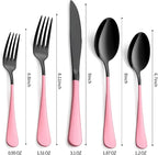 20-Pieces Blac and Pink Silverware Sets for 4,Pink Handle Stainless Steel Cutlery Set, Include Forks Spoons and Knives Set, Dishwasher Safe Utensil Sets for Home Restaurant