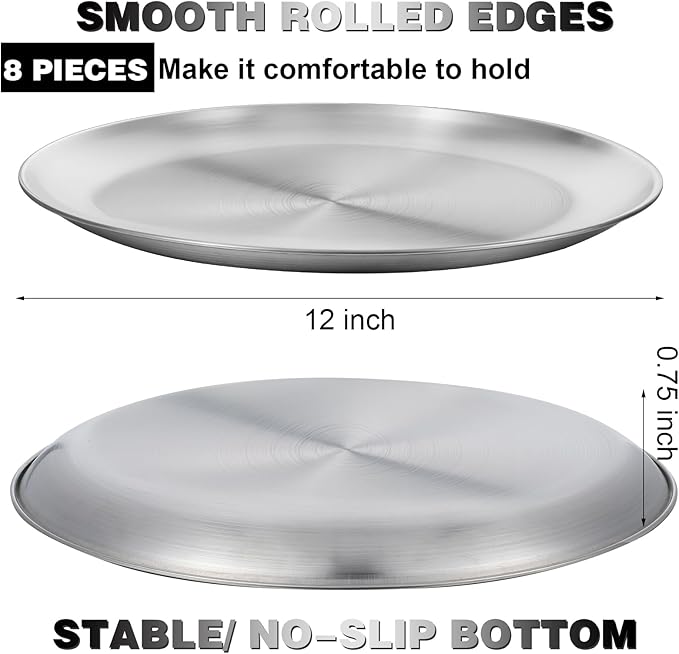 8 Pieces 12 Inch Pizza Pans Bulk Stainless Steel Sets Round Bakeware Pizza Trays for Oven Kitchen Baking Home Restaurant Safe Sturdy Reusable Easy Clean