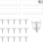 15 Clear Small Wall Hooks with 20 Strips for Hanging, Wire Toggle Hooks for Walls No Damage, Utility Hooks Heavy Duty with Adhesive Strips for Hanging Decorations in Living Spaces, No Tools.