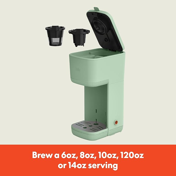 BELLA Single Serve Coffee Maker, K Cup & Coffee Ground Compatible with Removable, Adjustable Drip Tray, Auto Shutoff & Reusable Dishwasher Safe Accessories, Brews 6oz to 14oz, 1000 Watt, Seaglass