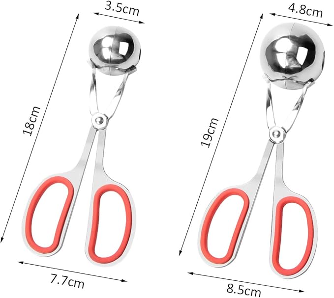 Meatball Maker, AHIER 2PCS None-stick Meatball Scoop Ball Maker with Detachable Anti-Slip Handles, Stainless Steel Meat Baller Cake Pop Scoop for Kitchen (1.38"&1.78")