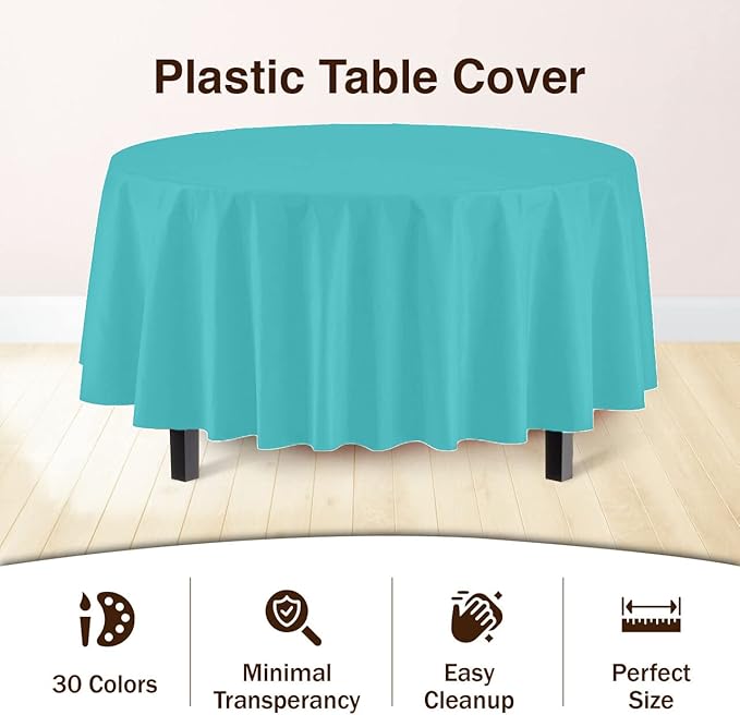 Party Solids 12-Pack Premium Plastic 84-Inch Round Tablecloth - Aqua Blue