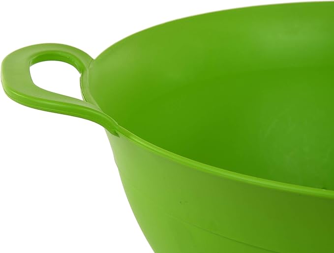 Mintra Home Plastic Strainer Colanders Set: 3, 3.5 and 5 Quart (Green) Double Strong Handles and Deep Bowl, Safe BPA-Free - Use for Pasta, Noodles, Spaghetti, Vegetables (Assorted Sizes 3pk)