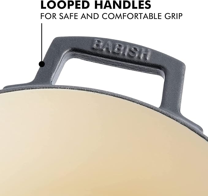 Babish 6-Quart Round Enamel Cast Iron Dutch Oven with Lid – Matte Black, Heavy-Duty Dutch Oven for Slow Cooking, Braising & Baking