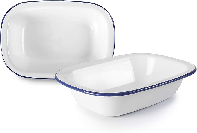 ibili Platter Blanca Rectangular/deep 22 cm of Enamelled Steel in White/Blue, 22 x 16 x 5 cm