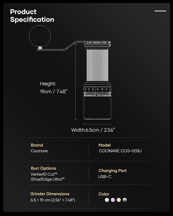 Cocinare ESSENCE GO B38 Ultra Manual Coffee Grinder – with Carrying Case Hand Grinder Capacity 30g, GhostEdge Ultra Burr & 80 Grind Settings, Perfect for Pour-over, Espresso, Cold Brew (Pink)