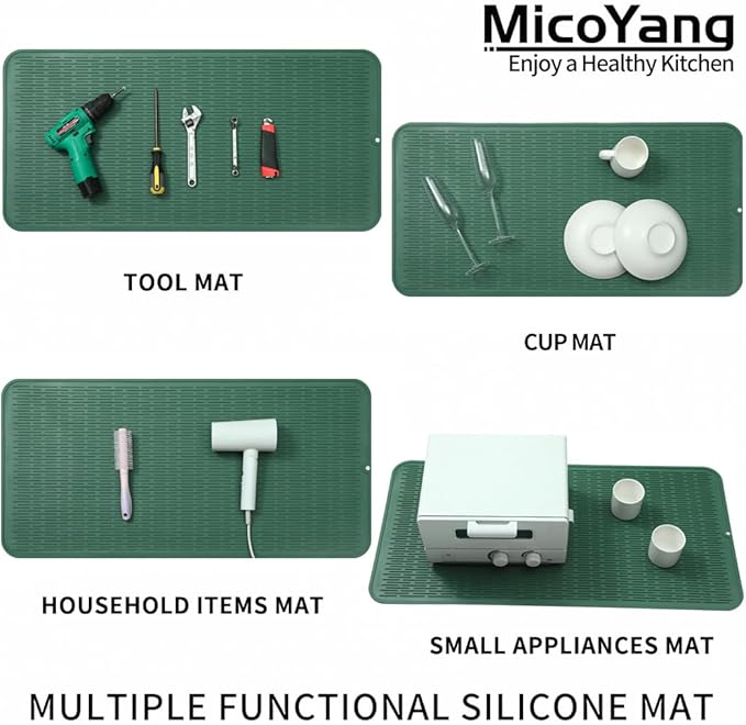 Silicone Dish Drying Mat for Multiple Usage,Easy clean,Eco-friendly,Heat-resistant Silicone Mat for Kitchen Counter or Sink,Refrigerator or Drawer Liner Green 5XL 36inches x 18inches