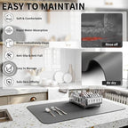 Dish Drying Mat for Kitchen Counter, Heat Resistant Drainer Mats with Non-slip Rubber Backed, Hide Stain Kitchen Super Absorbent Draining Mat, Easy to Clean Dish Rack Pad, Dark Grey 18"x28"