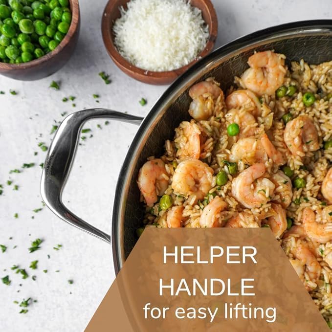 Cooksy 12 Inch Honeycomb Ceramic Surface Hybrid Stainless Steel Frying Pan with Lid New Version