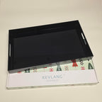 Glossy Black Sturdy Acrylic Serving Tray with Handles-12x20Inch-Serving Coffee,Appetizer,Breakfast,Butler-Kitchen Countertop Makeup Drawer Organizer-Vanity Table Ottoman Decorative Tray