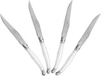 French Home Laguiole 4-Piece Steak Knife Set – Sophisticated Stainless Steel Dinner Knives with Pearlized White Handles & Iconic Bee Emblem – Serrated Knives for Smooth Cutting (9.25")