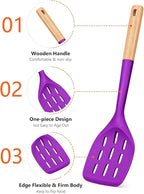 Pack of 2 Silicone Spatula, Non Stick Cooking Utensil Set, Wooden Handle Kitchen Turner for Baking Mixing Grilling Serving Food Heat Resistant (BERRY)