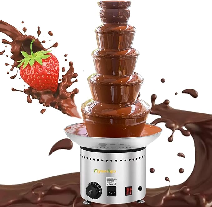 Commercial Chocolate Fountain 5 Layers 18Lbs Large Chocolate Fondue Tower Stainless Steel Hot Chocolate Waterfall for Nacho Cheese Knob Control