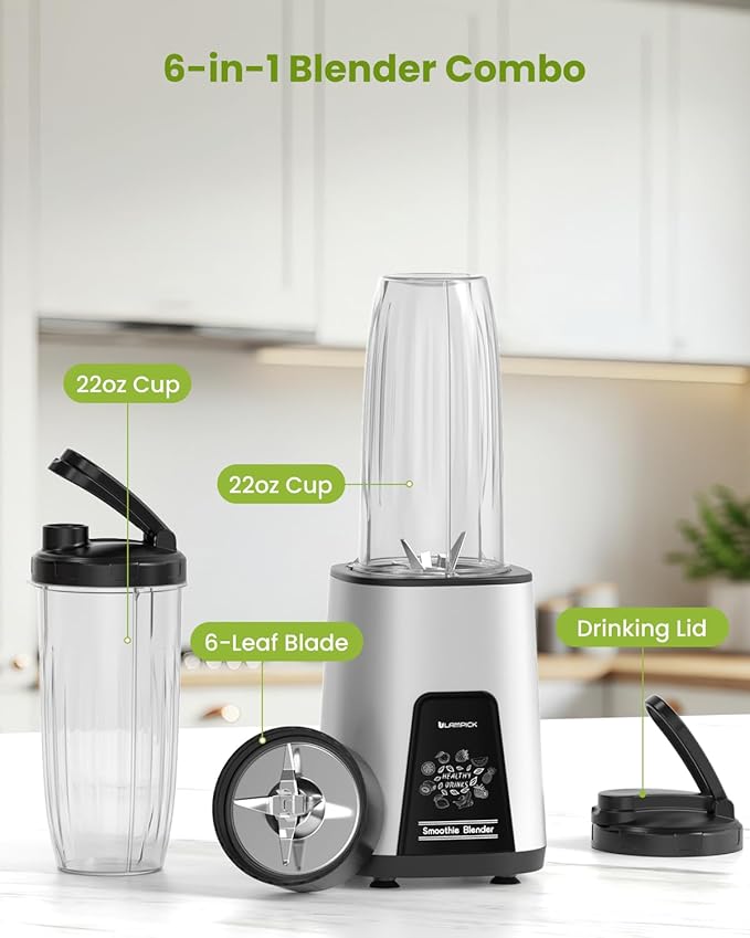 Blender for Smoothie, 900W Personal Blender for Shakes and Smoothies with 2 * 22oz BPA Free Portable Cups, Small Juicer for Protein Shake, Baby Food, Frozen Drink