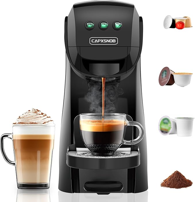 Warriors1 Single Serve Coffee Maker for Keurig K Cup, Espresso Machine for Nespresso Original, Dolce Gusto Pod, Ground Coffee, Cappuccino & Latte Coffee Machine, 20 Bar Espresso Maker, 3 Brew Sizes