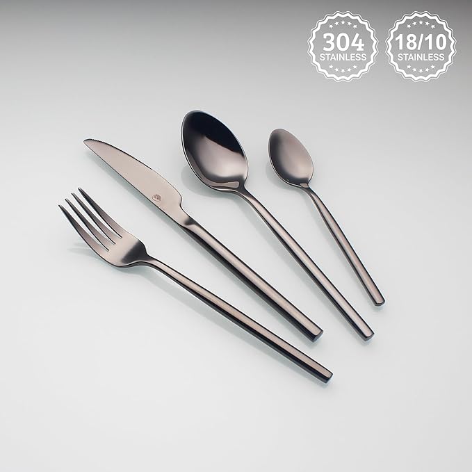 24 Piece Silverware Set For 6 Black Heavy duty 18/10 Stainless Steel Flatware Set Modern Design Knife/Fork/Spoon Mirror Polished Dishwasher Safe Cutlery Set with Gifts
