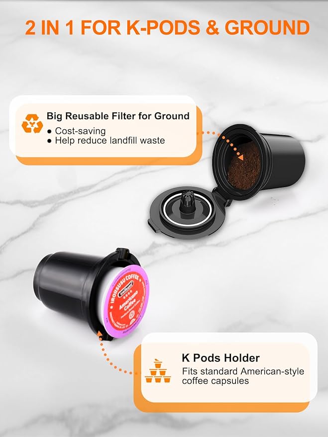 Single Serve Coffee Maker for K-Cup and Ground Coffee, Fast Brew, 6-12 oz Brew Sizes One Cup Coffee Machine Fits 5.5" Mugs, One-Button Small Coffee Maker with Descaling Reminder,White