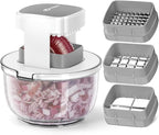 KEOUKE Multifunctional Vegetable Chopper Bowl White - 3 Interchangeable Blades Potato French Fry Cutter with Container & Storage Box Food Chopper Dicer for Cucumber, Tomato, Carrot, Onion