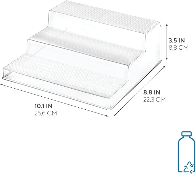 iDesign Recycled Plastic 3-Tier Spice Rack, The Linus Collection – 8.8" x 10.1" x 3.5”, Clear