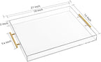 Large Clear Acrylic Serving Tray (14×18 Inches) with Gold Handles Spill Proof Acrylic Decorative Tray Organiser for Ottoman Coffee Table Countertop