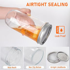 24 oz Wide Mouth Mason Jars 8 Pack, Glass Tall Mason Jars with Airtight Lids and Bands for Canning, Preserving, Fermenting, Pickling, DIY Projects