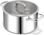 Rorence Stainless Steel Stock Pot, Tri-Ply Base Large Pot Induction Cooking Pot with Lid for All Stoves, Oven & Dishwasher Safe, 6-Quart