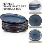 HVH Porcelain Dinner Plates Set of 6, 10.25 inch Ceramic Plates Set, Large Dinner Plates Set for Dinner, Salad, Ceramic Dinner Plates, Healthy Dinner Plates Set of 6, Farmhouse Style (Black)