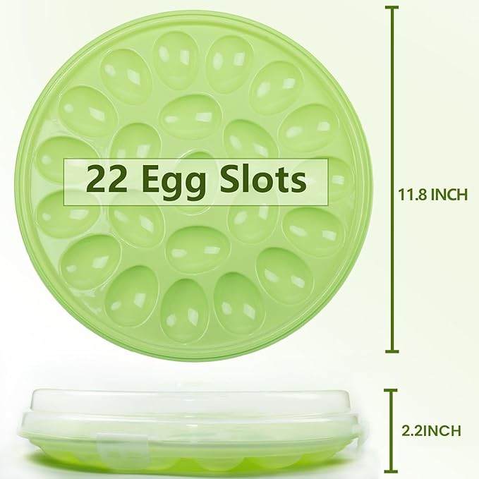 HANSGO Deviled Egg Containers with Lid, Deviled Egg Platter Carrier Holder Trays with 22 Slots for Holiday Party and Home Kitchen, Green