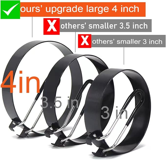 Egg Ring,4 Packs Upgrade Large 4" Egg Rings for Griddle Frying Egg,Non-stick Stainless Steel 4 Inch Griddle Egg Ring Round Egg Cooker Pancake Ring Cooking Ring for Muffin with Oil Brush Egg Separator