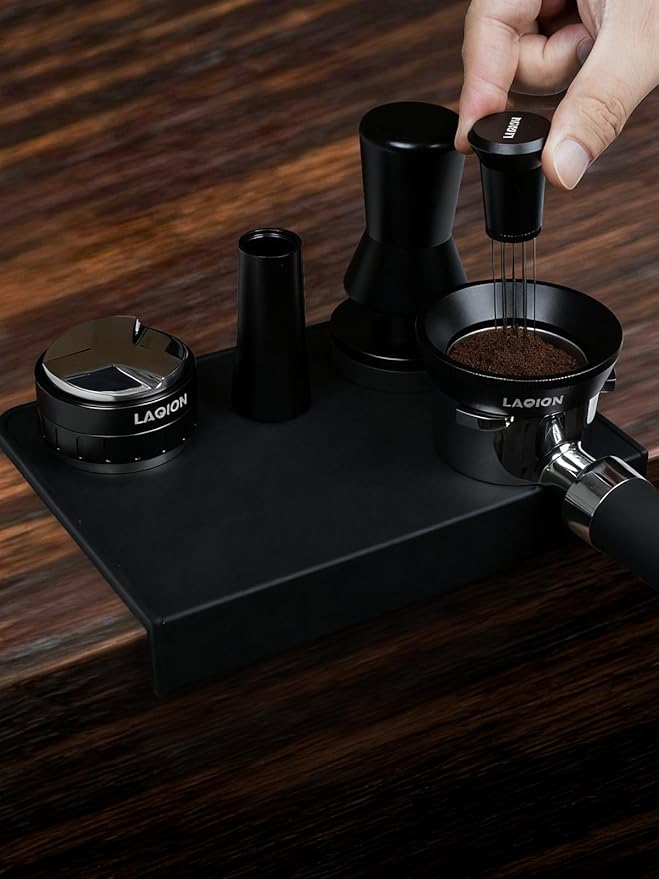 Espresso Tamping Mat, 8 * 6 Inch Black Silicone Coffee Tamper Mat, Waterproof and Heat Resistant Espresso Tamping Station For Countertop, Espresso Machine Accessories For Baristas