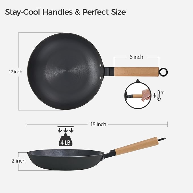 YUTANN 12 Inch Frying Pan, Pre-seasoned Cast Iron Skillet Lightweight Cast Iron Pancake Pan, Induction Frying Pan, Durable & Oven Safe to 500℉, Suitable for All Stovetops, PFAS & PFOA Free