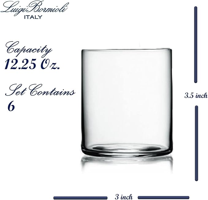 Luigi Bormioli Top Class 12.25 oz Double Old Fashioned Glasses - Set of 6 Elegant Italian-Made Drinkware with Simple Lines Durable Glassware for Whiskey Cocktails, Water, Juice - Great for Gifting