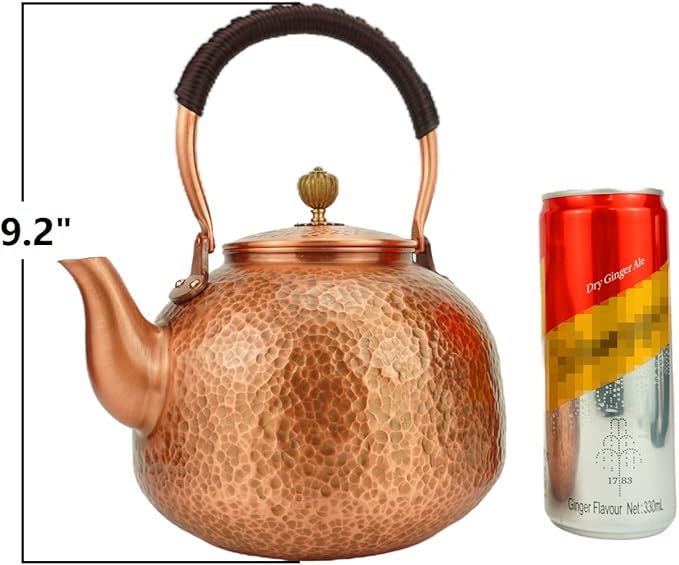 Funmaker Handmade Solid Copper Tea Pot Kettle Stovetop Teapot Thick Hammered Copper Tea Pot Kettle Stovetop Teapot Made for gasstove tops pure copper kettle (Type 7-2200ml)