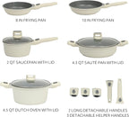 Sur La Table Kitchen Essentials 13 Piece Detachable Handle Pots and Pans Premium PFA Free Premium Ceramic Non Stick Induction Safe and Secure Removable Handle Cookware Set - Eggshell White