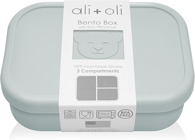 Ali+Oli Silicone Bento Box (Blue) Lunch Box for Kids, Toddlers, Preschoolers & Adults | BPA-Free and Spill-Proof | Ideal for School, and On-the-Go Meals| Perfect for Lunch, Snacks, and Meals
