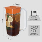 CURTA 2 Pack 2 Liters/68 oz Plastic Square Pitcher with Lid & Handle for Kitchen,ICED JUICE and Coffee Carafe Beverage Serveware, Acrylic Water Jug for Hot/Cold Drinks&lemonade