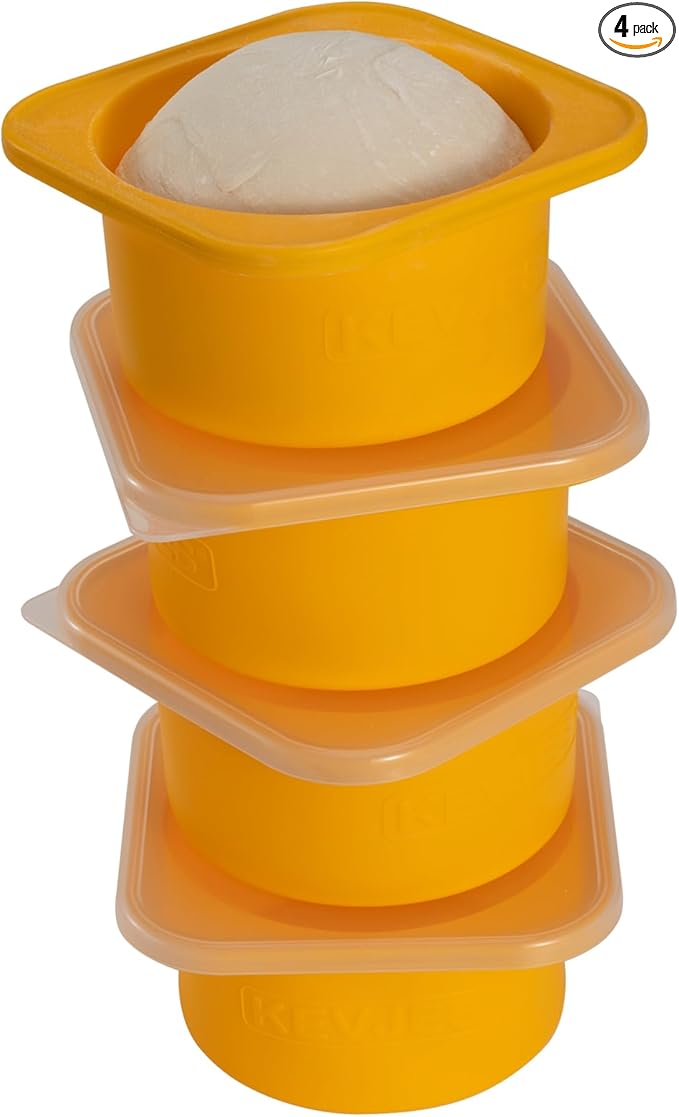 PLUS 1000ml Pizza Dough Proofing Containers for DIY family Artisan Pizza, Food Grade Silicone Stackable Boxes with Lids, Freezer, Fridge, Dishwasher Safe,4sets (Yellow)