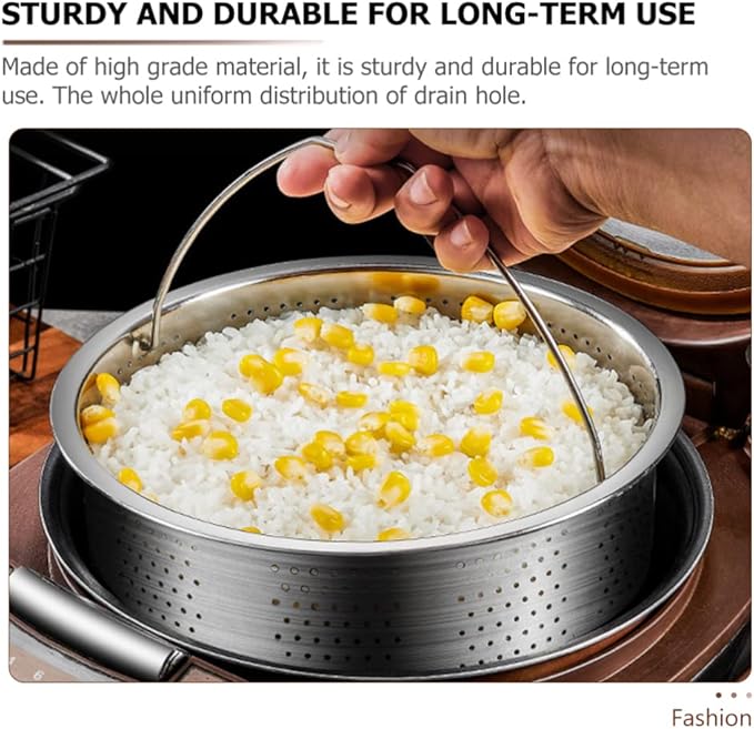 UPKOCH Pasta Strainer Steamer Basket Stainless Steel Vegetable Steamer Basket Insert Chinese Dumpling Rice Cooker Steaming Basket with Handle for Veggie Fish Seafood Cooking 22cm