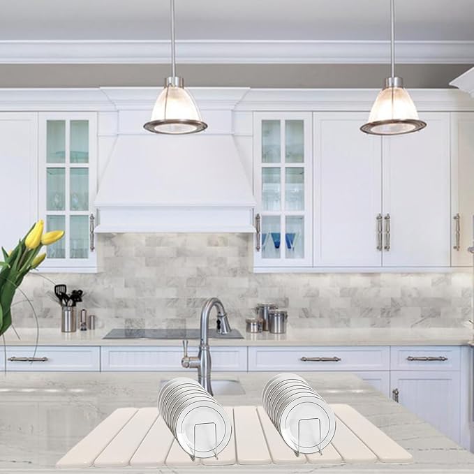 Large Stone Dish Drying Mat for Kitchen Counter, 23.6"(L)×15.4"(W), Foldable Diatomaceous Earth Dish Drying Mat, Collapsible Quick Dry Pad for Dishes Bottles Cups Bathroom Any Countertop