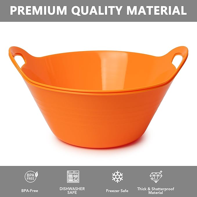 Tiawudi 2 Pack Snack Bowls (4.9L Large), Plastic Serving Bowls for Party, Large Bowls with Handles for Kitchen, Fruit, Cereal, Candy, Salad and Chip, Microwave Safe