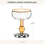 MACKENZIE-CHILDS Coupe Glass, Decorative Stemmed Cocktail Glass, 11 Ounces, Black-and-White Courtly Check