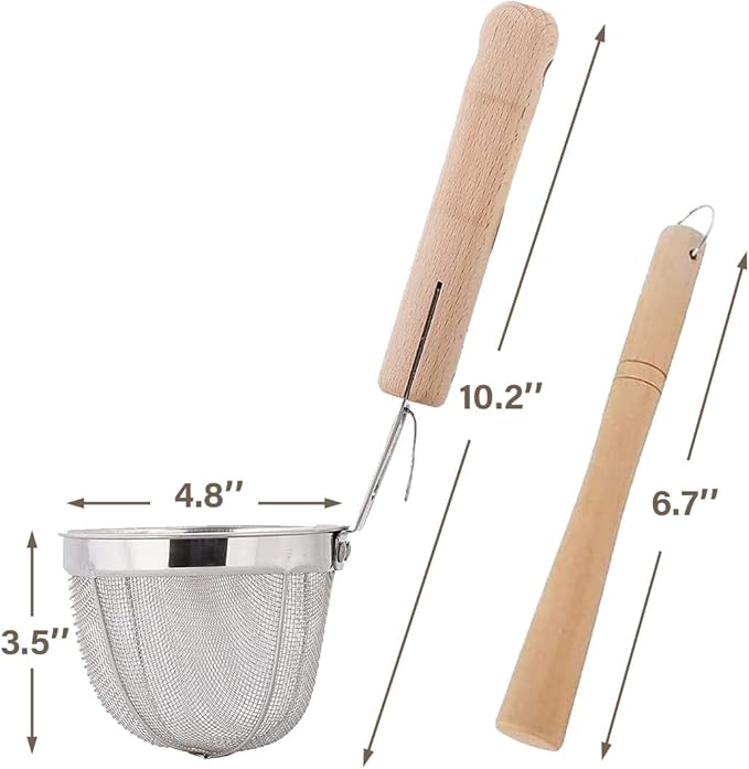 TIKUSAN Miso Strainer and Muddler Miso Dissolver Misokoshi Stainless Steel with Wooden Muddler for Making Miso Soup Made in Japan Large Size