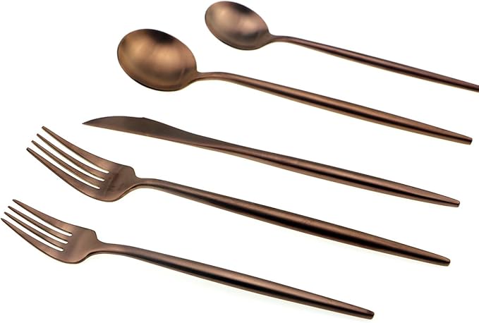 JASHII 18/10 Stainless Steel 5-Piece Matte Rose Gold Flatware Set,Dinner Knife Fork Salad Fork Dessert Spoon, Service for 1, Luxury Silverware Cutlery Utensil Sets