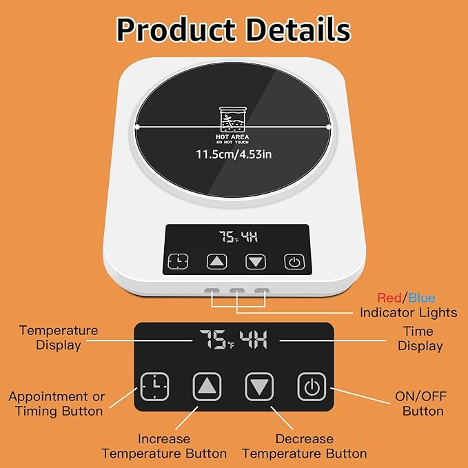 Sourdough Starter Warmer with Memory Function– 1°F Precision Temperature Control (70–100°F), Auto On/Off, 12-Hour Timer, Fits Sourdough Starter Jars Up to 40oz,Christmas gift for Home Baking Lover